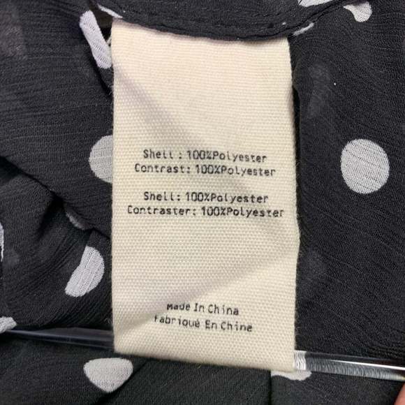 L'AGENCE Black White Polyester Polka Dot Open Collar Shirt - Picture 6 of 7